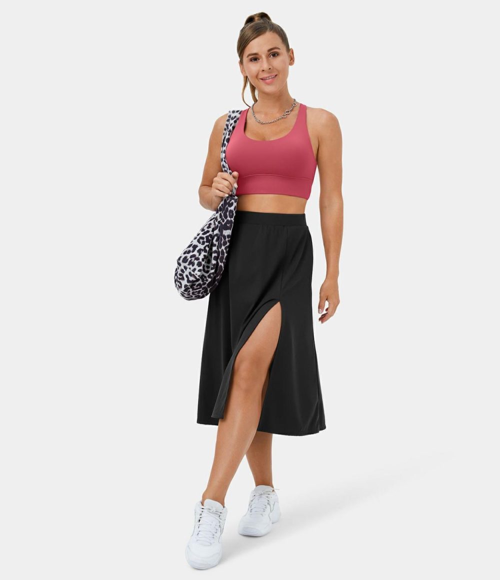 High Waisted Side Pocket Split Midi Casual Skirt  | Womens  Everyday Skirts Clothing Everyday Skirts