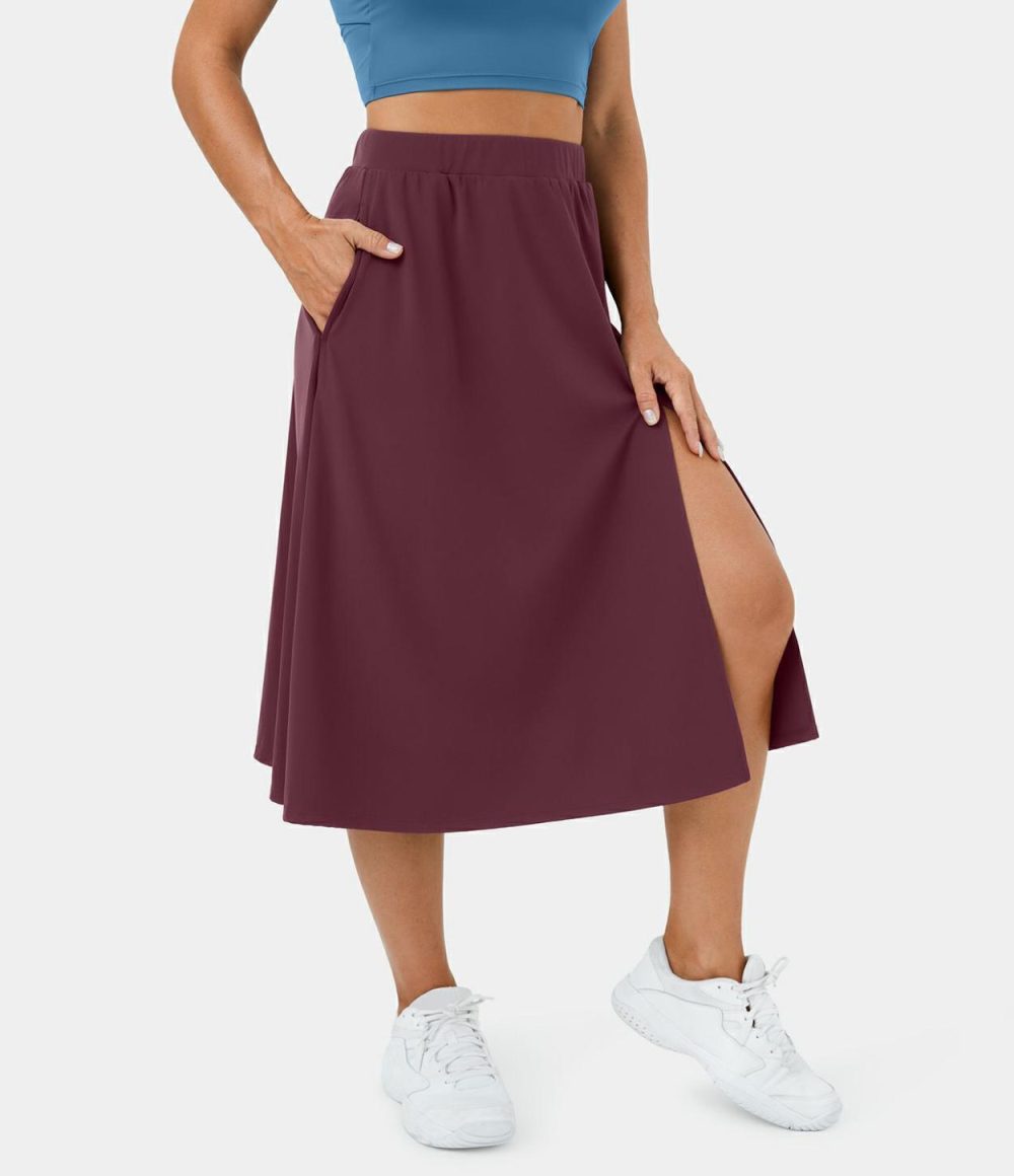 High Waisted Side Pocket Split Midi Casual Skirt  | Womens  Everyday Skirts Clothing Everyday Skirts