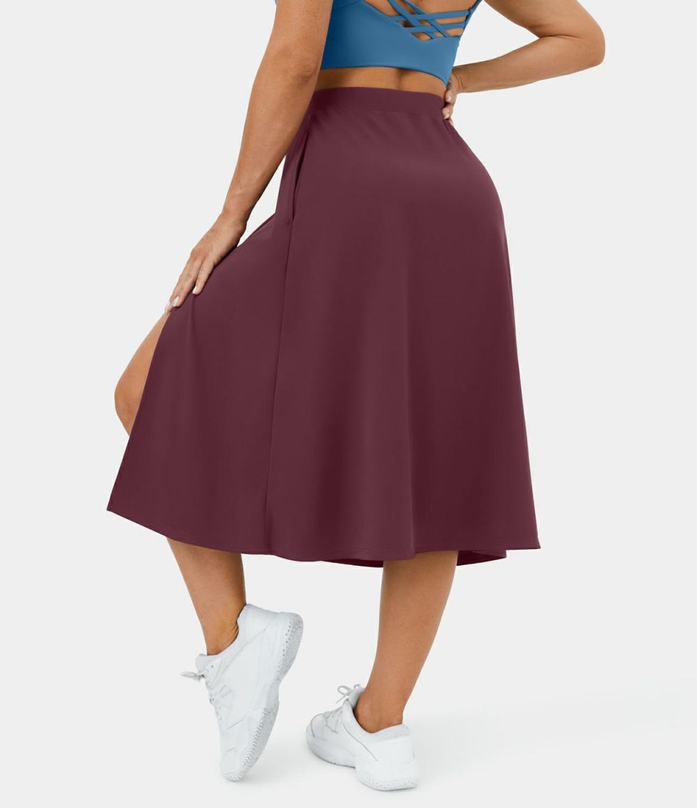 High Waisted Side Pocket Split Midi Casual Skirt  | Womens  Everyday Skirts Clothing Everyday Skirts