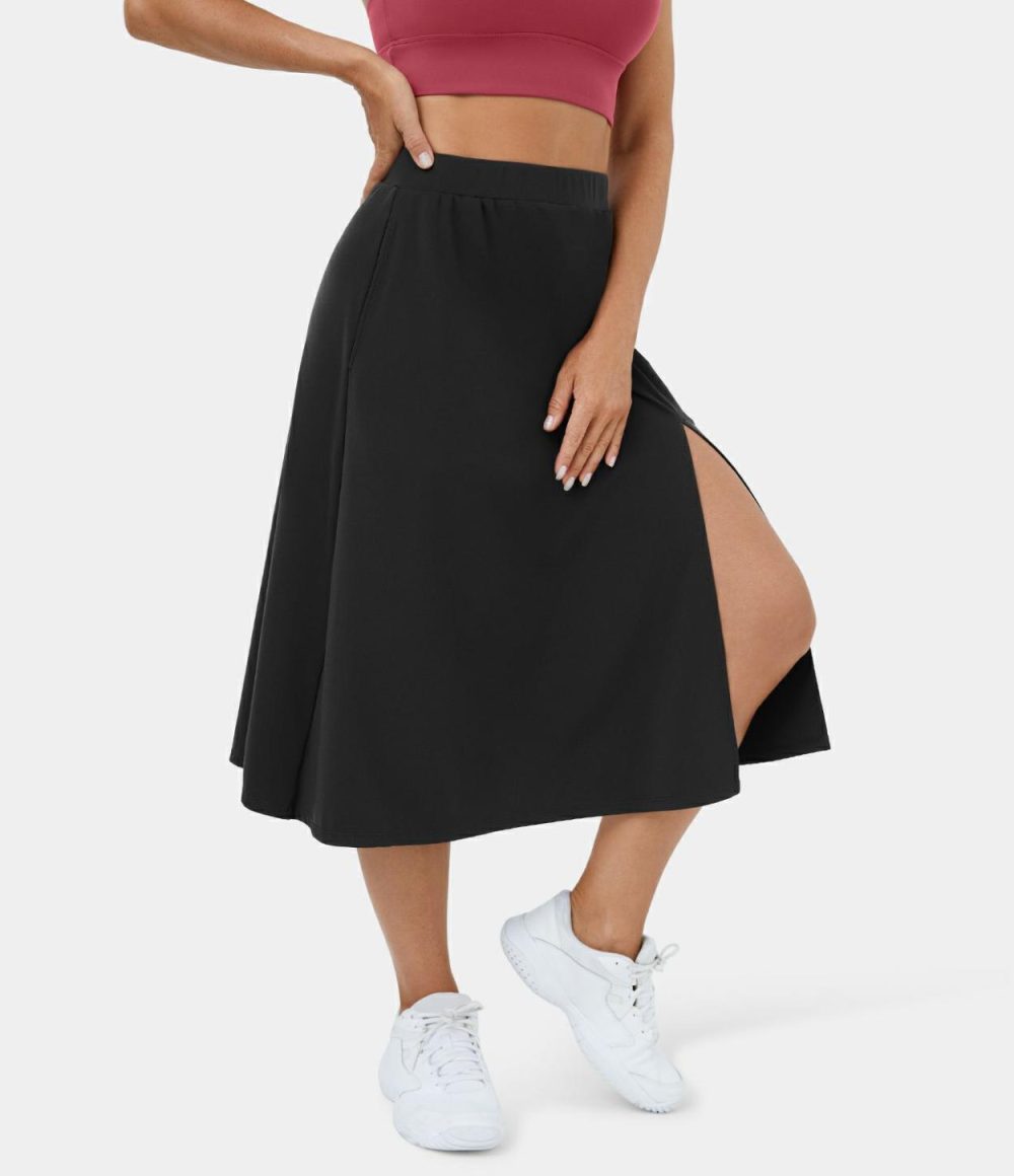 High Waisted Side Pocket Split Midi Casual Skirt  | Womens  Everyday Skirts Clothing Everyday Skirts