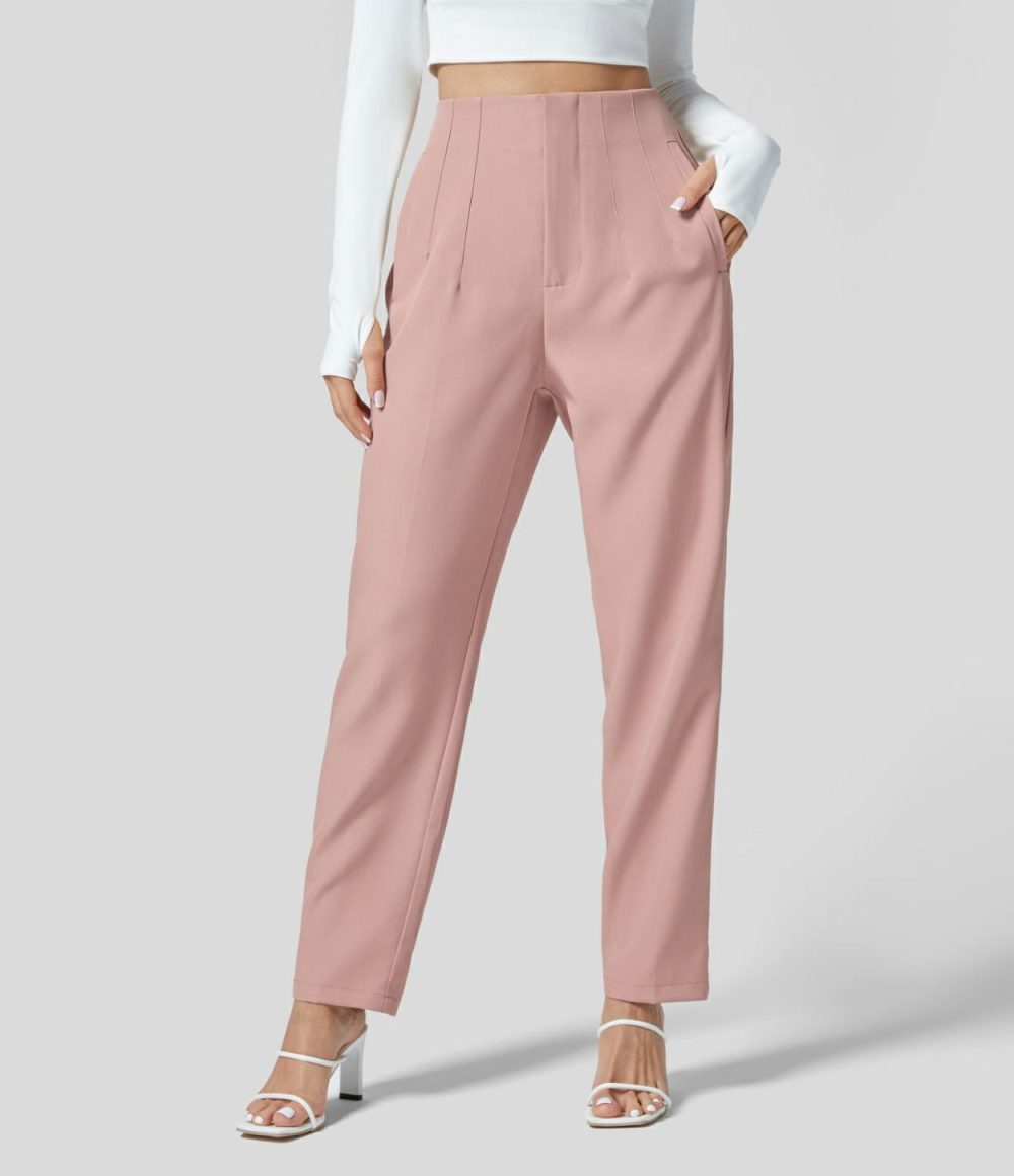 High Waisted Side Pocket Tapered Work Suit Pants  | Womens  Active Work Pants Active Work Pants Active Work Pants