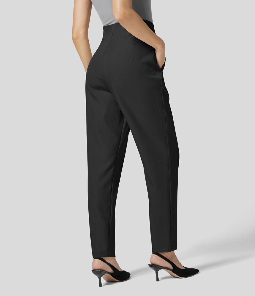 High Waisted Side Pocket Tapered Work Suit Pants  | Womens  Active Work Pants Active Work Pants Active Work Pants