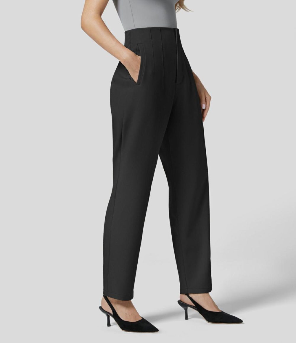 High Waisted Side Pocket Tapered Work Suit Pants  | Womens  Active Work Pants Active Work Pants Active Work Pants