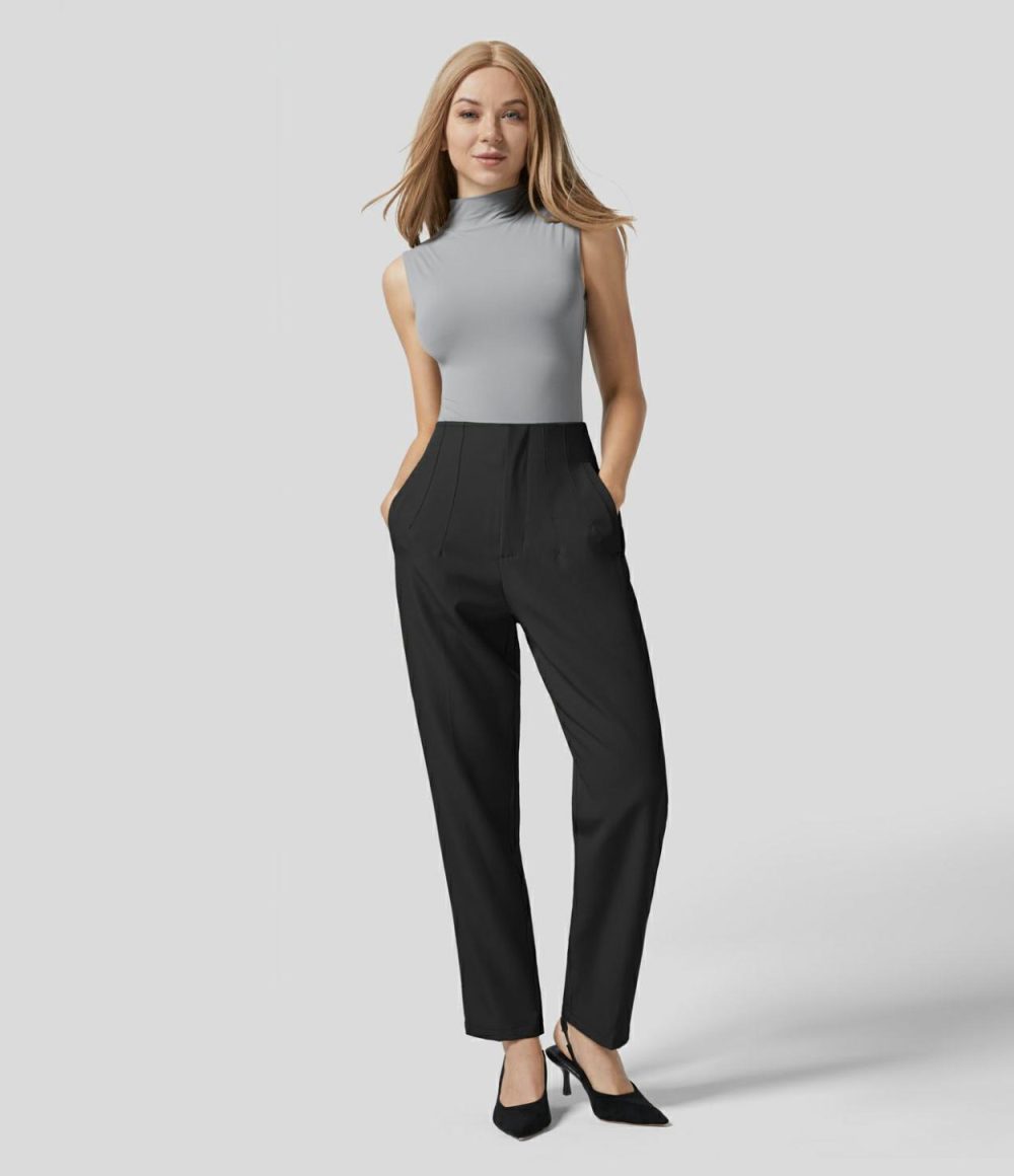 High Waisted Side Pocket Tapered Work Suit Pants  | Womens  Active Work Pants Active Work Pants Active Work Pants