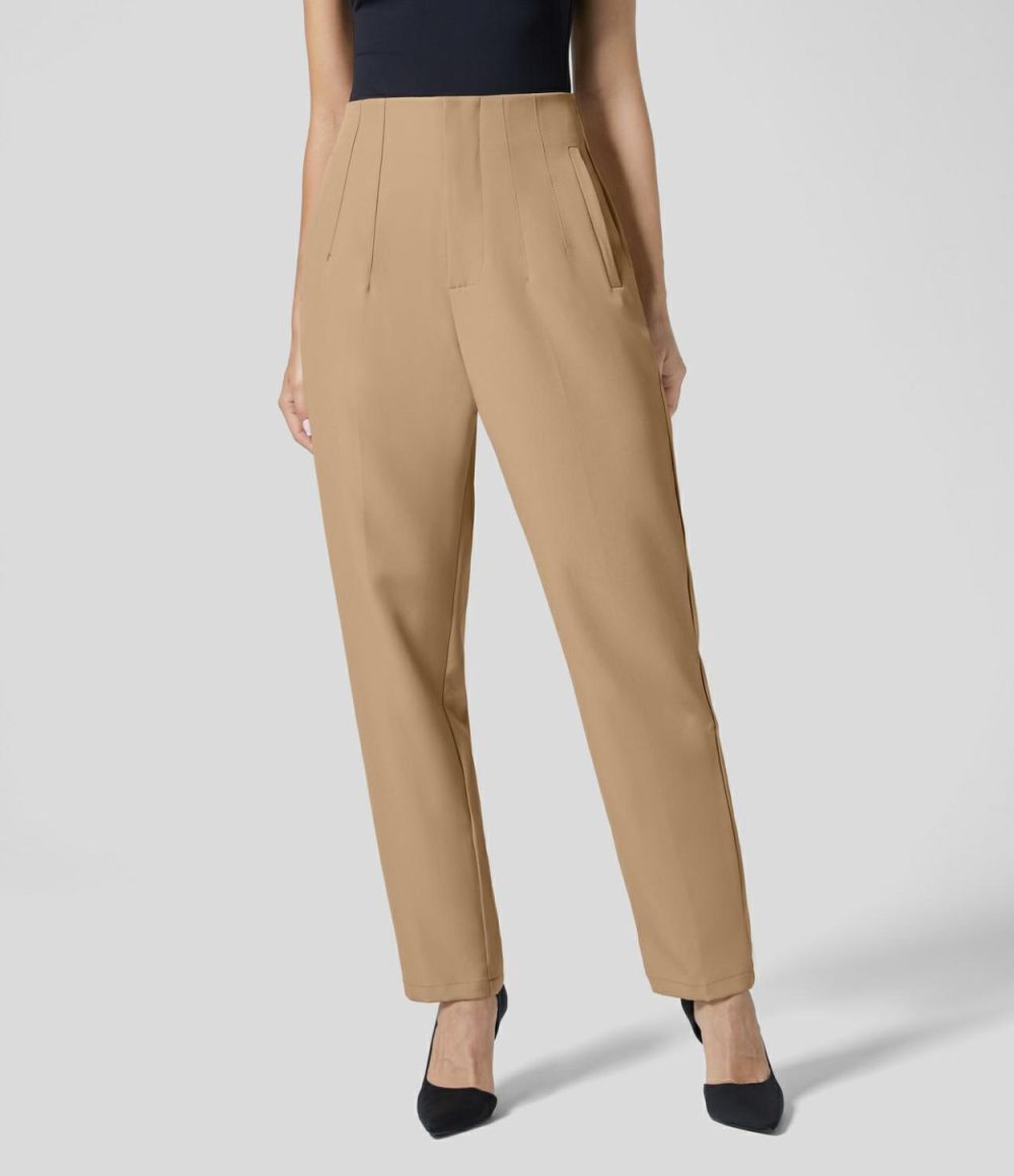 High Waisted Side Pocket Tapered Work Suit Pants  | Womens  Active Work Pants Active Work Pants Active Work Pants