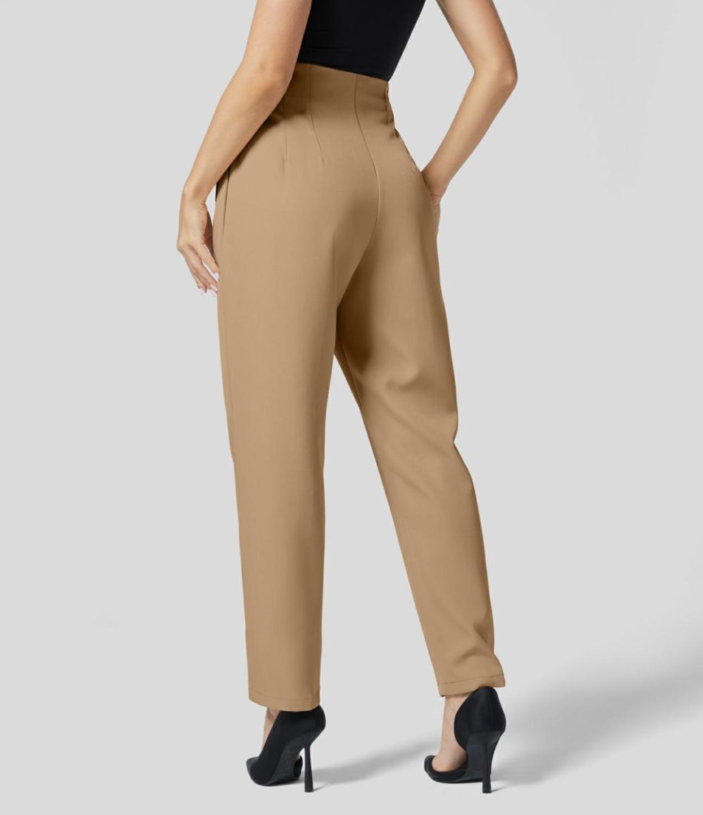 High Waisted Side Pocket Tapered Work Suit Pants  | Womens  Active Work Pants Active Work Pants Active Work Pants