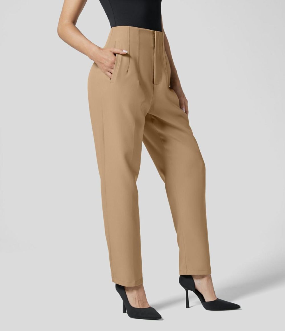 High Waisted Side Pocket Tapered Work Suit Pants  | Womens  Active Work Pants Active Work Pants Active Work Pants