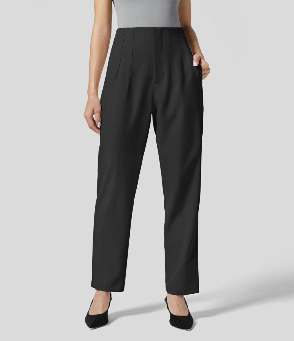 High Waisted Side Pocket Tapered Work Suit Pants  | Womens  Active Work Pants Active Work Pants Active Work Pants