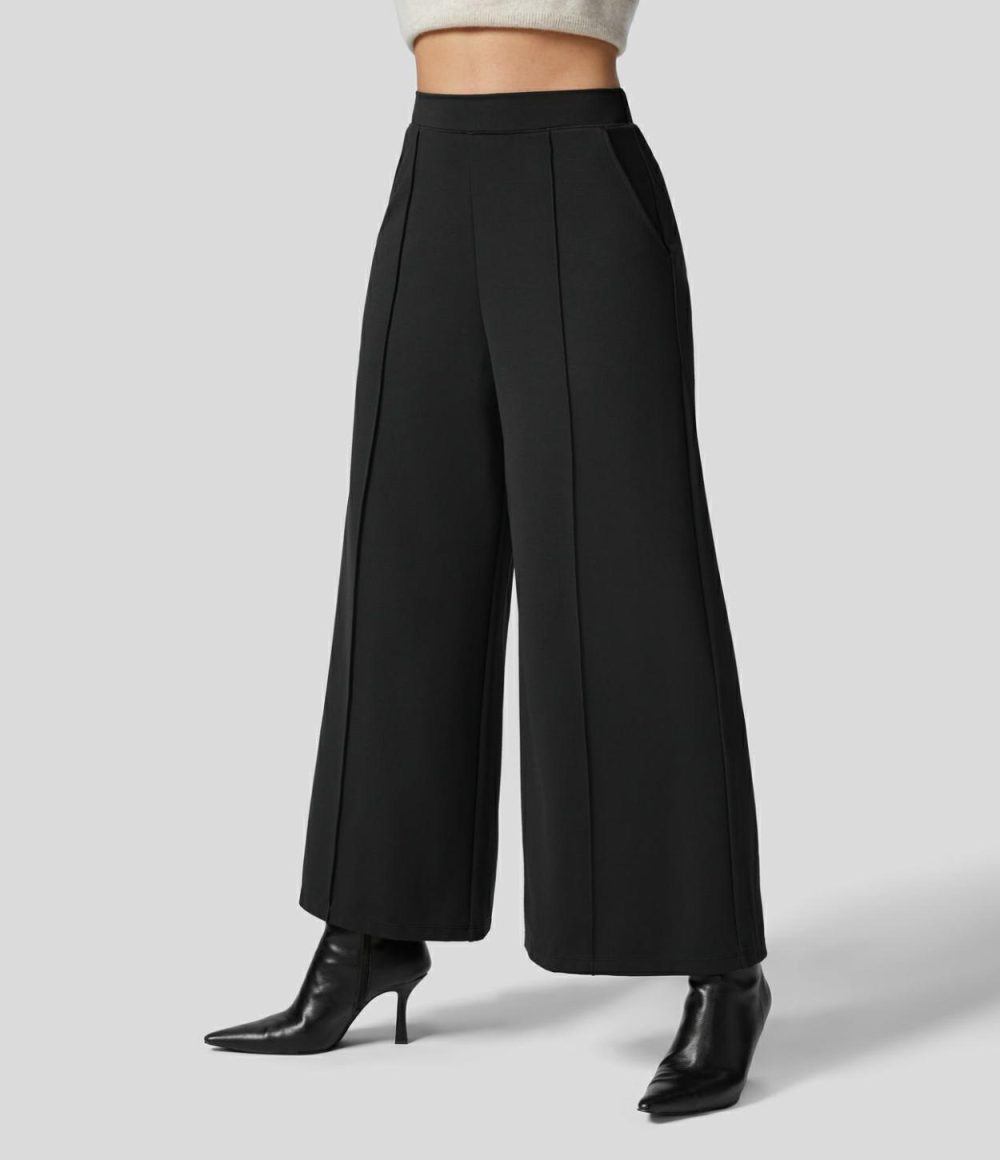 High Waisted Side Pocket Wide Leg Work Pants  | Womens  Active Work Pants Active Work Pants Active Work Pants