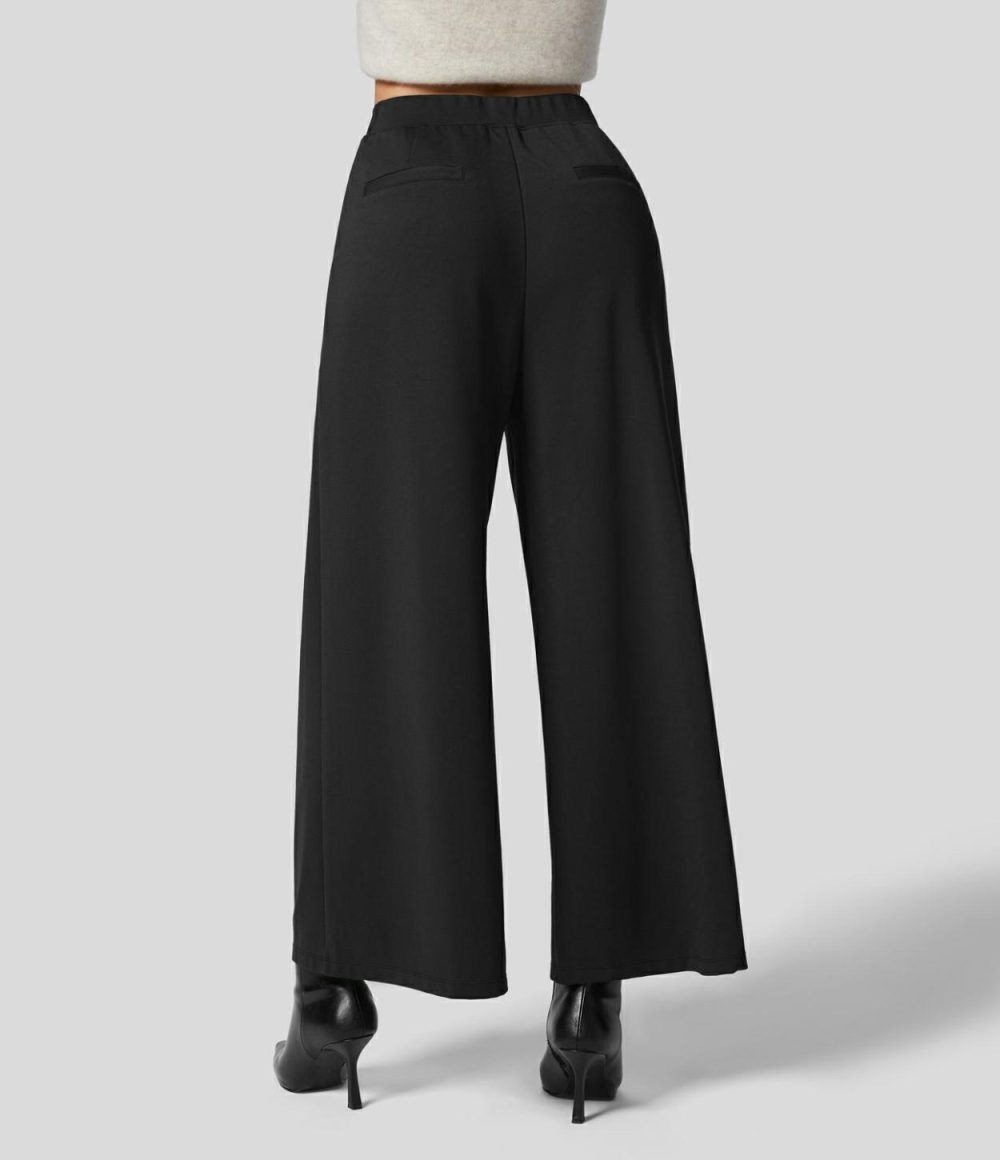 High Waisted Side Pocket Wide Leg Work Pants  | Womens  Active Work Pants Active Work Pants Active Work Pants