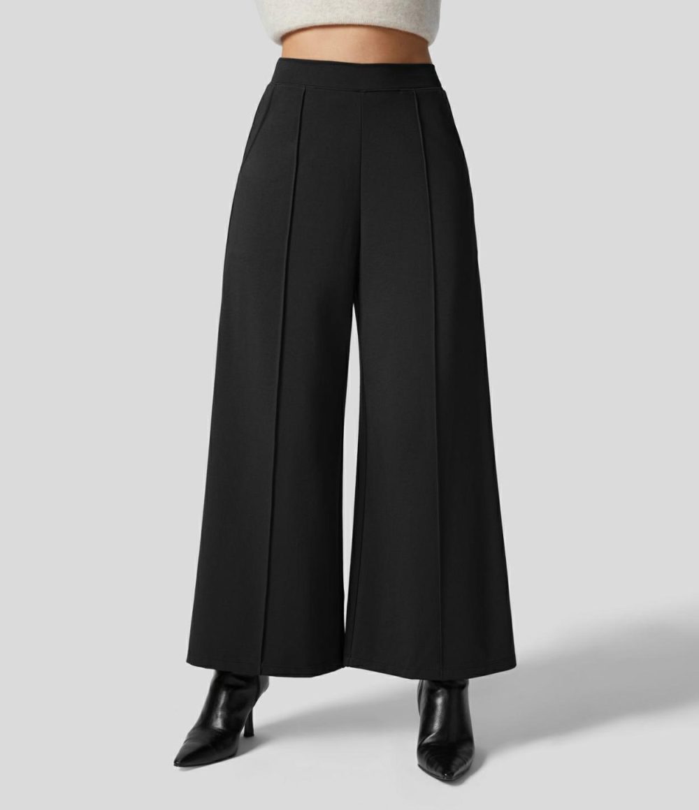 High Waisted Side Pocket Wide Leg Work Pants  | Womens  Active Work Pants Active Work Pants Active Work Pants