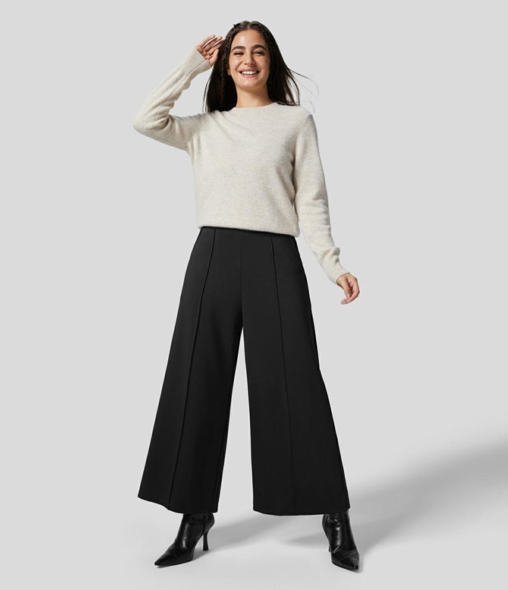 High Waisted Side Pocket Wide Leg Work Pants  | Womens  Active Work Pants Active Work Pants Active Work Pants