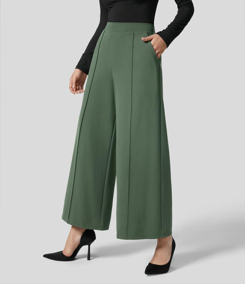 High Waisted Side Pocket Wide Leg Work Pants  | Womens  Active Work Pants Active Work Pants Active Work Pants