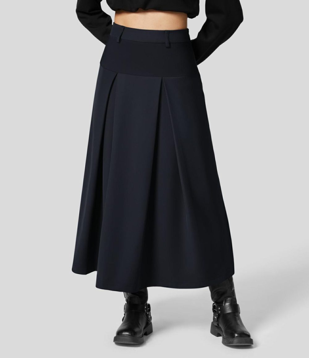 High Waisted Side Zipper Solid Pleated Casual Skirt  | Womens  Pleated Skirts Clothing Pleated Skirts