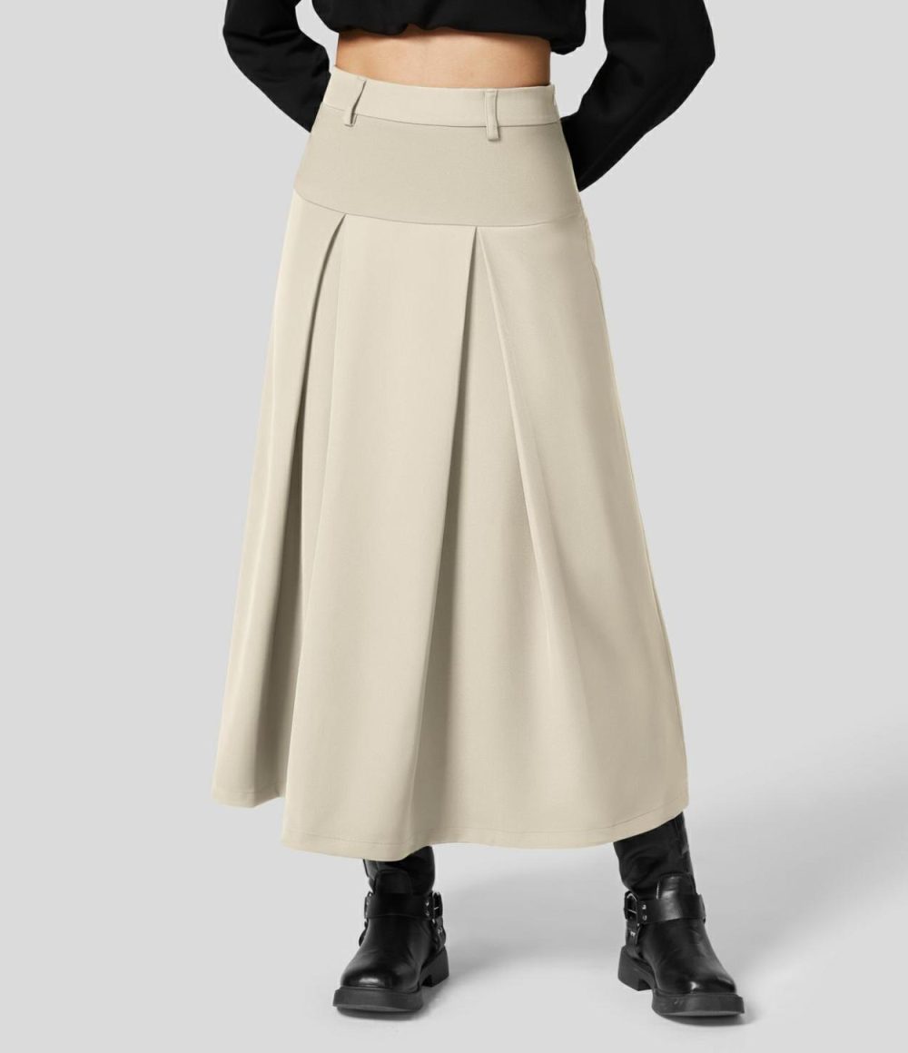 High Waisted Side Zipper Solid Pleated Casual Skirt  | Womens  Pleated Skirts Clothing Pleated Skirts