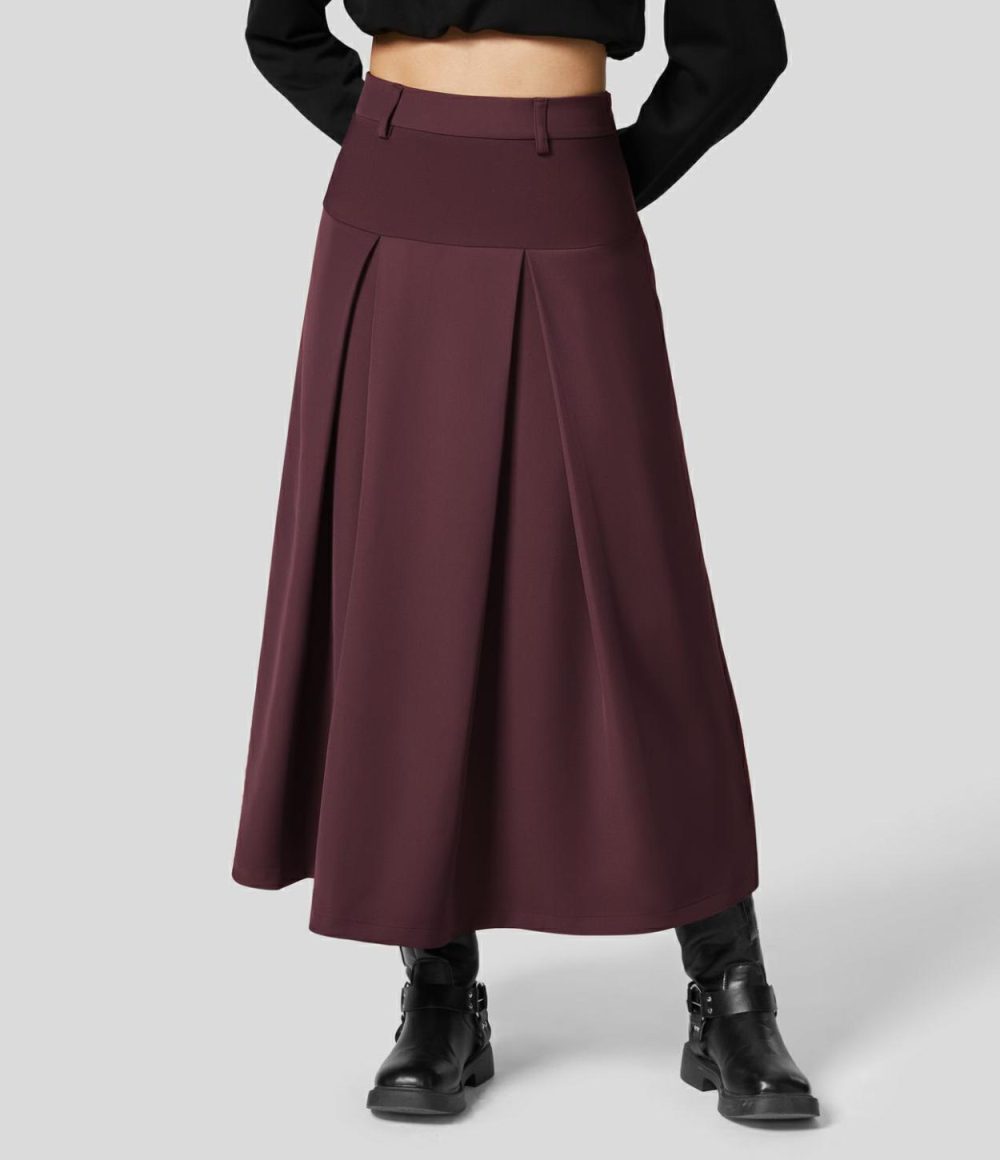 High Waisted Side Zipper Solid Pleated Casual Skirt  | Womens  Pleated Skirts Clothing Pleated Skirts