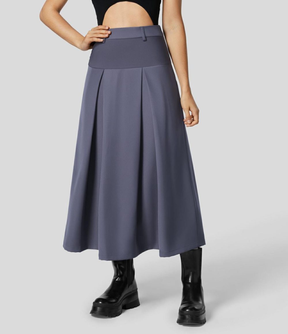 High Waisted Side Zipper Solid Pleated Casual Skirt  | Womens  Pleated Skirts Clothing Pleated Skirts