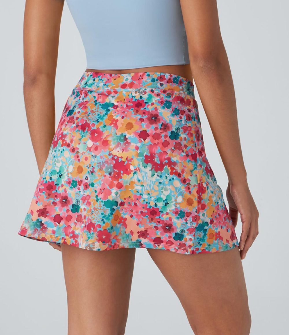 High Waisted Split 2-in-1 Side Pocket Floral Print Mini Pickleball Skirt  | Womens  Mini Skirts Clothing Mini Skirts