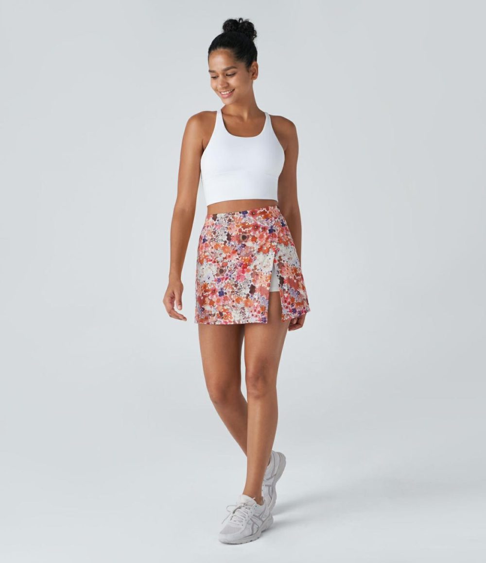 High Waisted Split 2-in-1 Side Pocket Floral Print Mini Pickleball Skirt  | Womens  Mini Skirts Clothing Mini Skirts