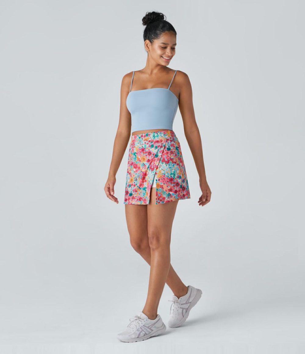 High Waisted Split 2-in-1 Side Pocket Floral Print Mini Pickleball Skirt  | Womens  Mini Skirts Clothing Mini Skirts