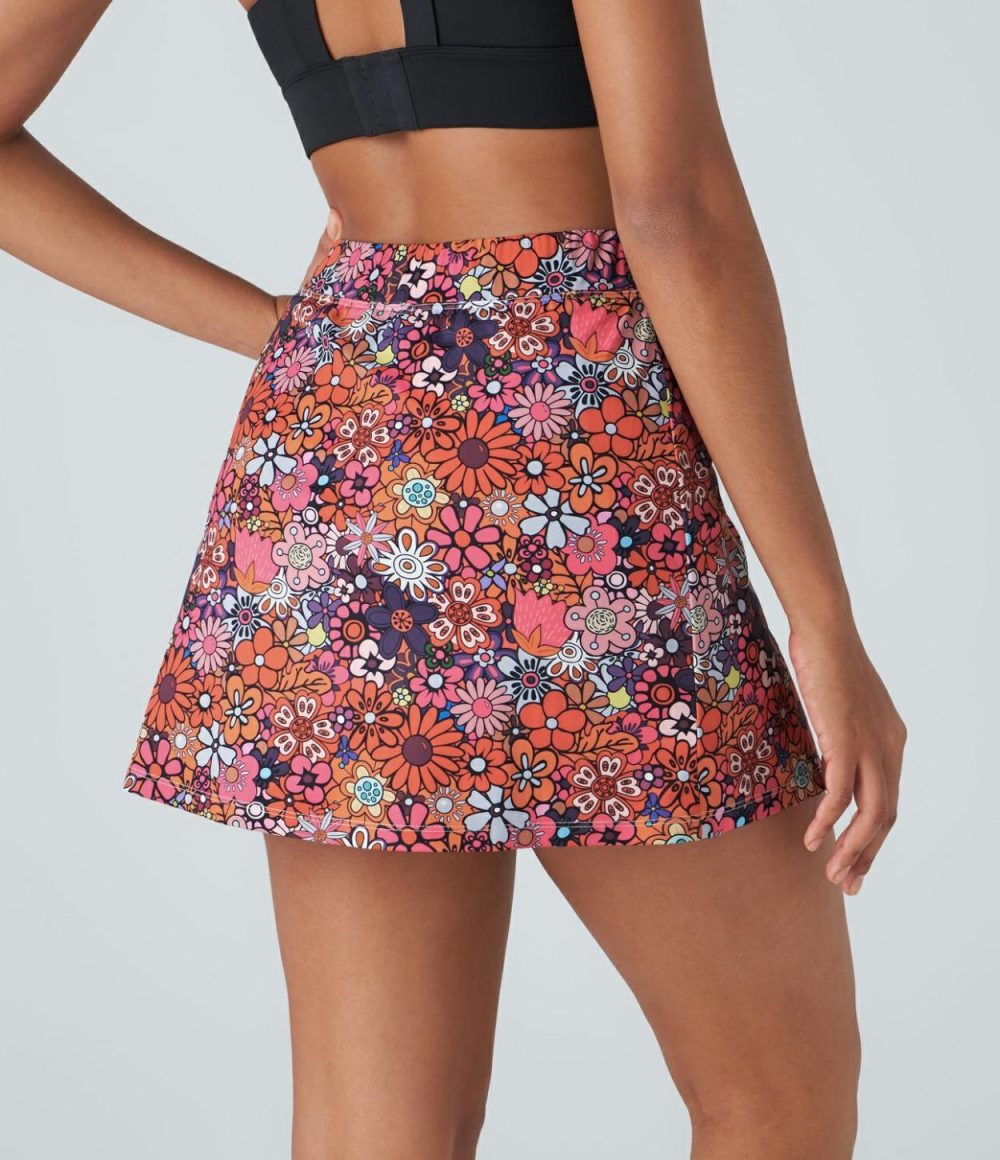 High Waisted Split 2-in-1 Side Pocket Floral Print Mini Pickleball Skirt  | Womens  Mini Skirts Clothing Mini Skirts