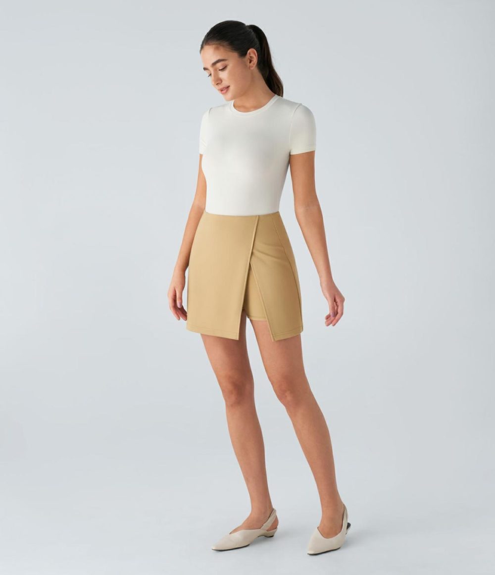 High Waisted Split Hem 2-in-1 Mini Work Skirt  | Womens  Mini Skirts Clothing Mini Skirts