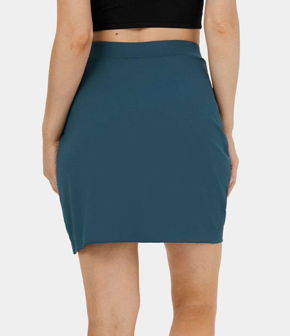 High Waisted Stacked Crossover Hem 2-in-1 Side Pocket Mini Golf Skirt  | Womens  Mini Skirts Clothing Black/Majolica Blue