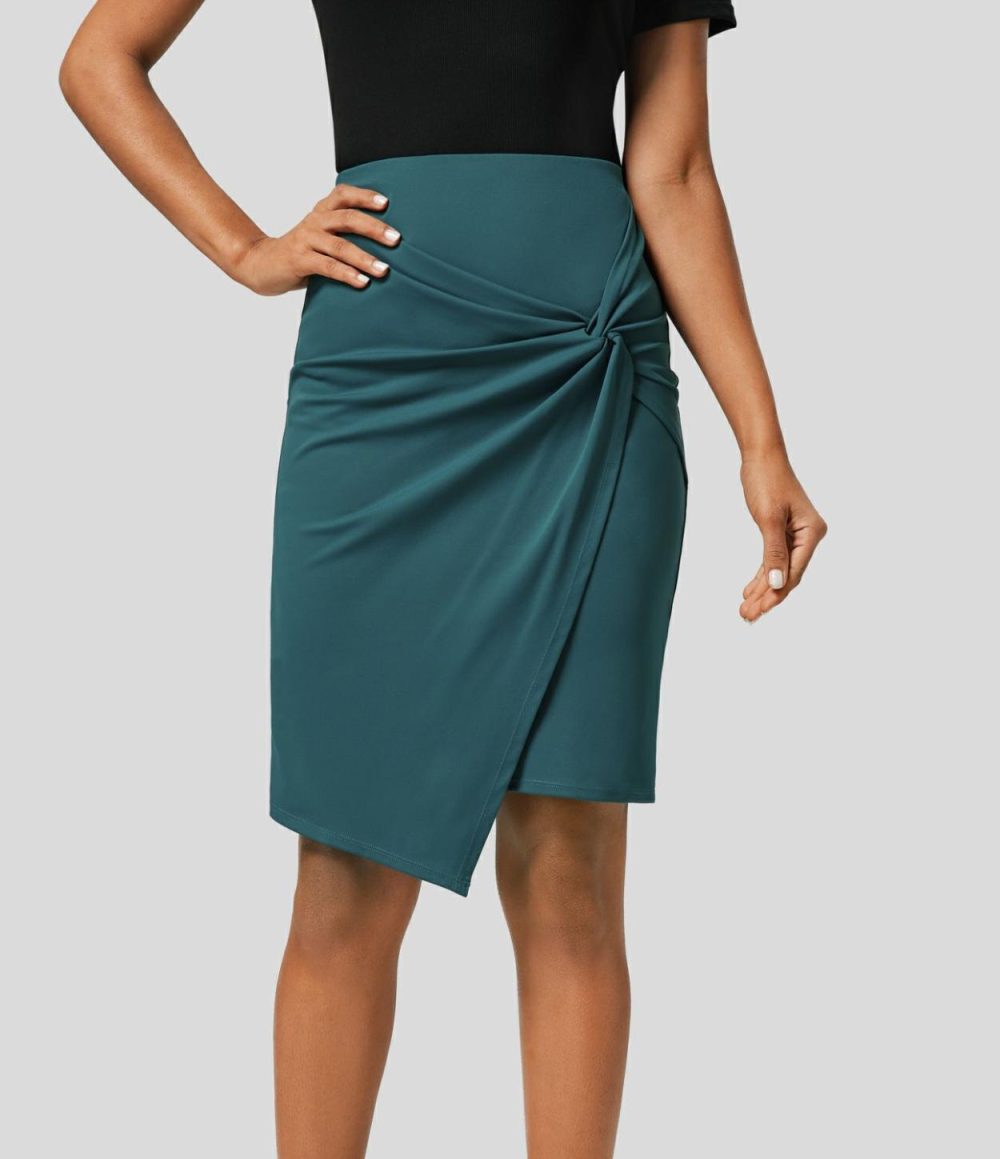 High Waisted Twist 2-in-1 Work Pencil Skirt  | Womens  Mini Skirts Clothing Atlantic Deep/Black