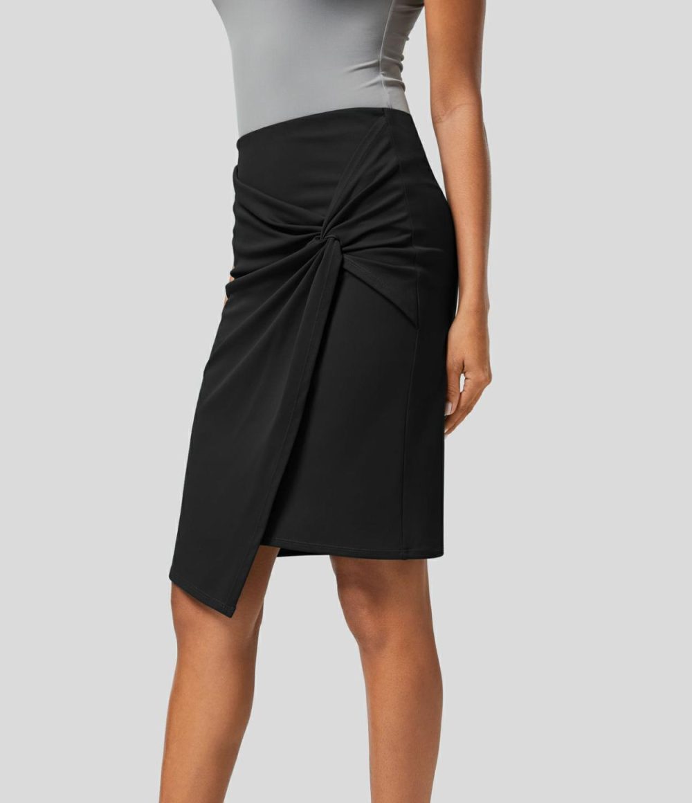 High Waisted Twist 2-in-1 Work Pencil Skirt  | Womens  Mini Skirts Clothing Atlantic Deep/Black