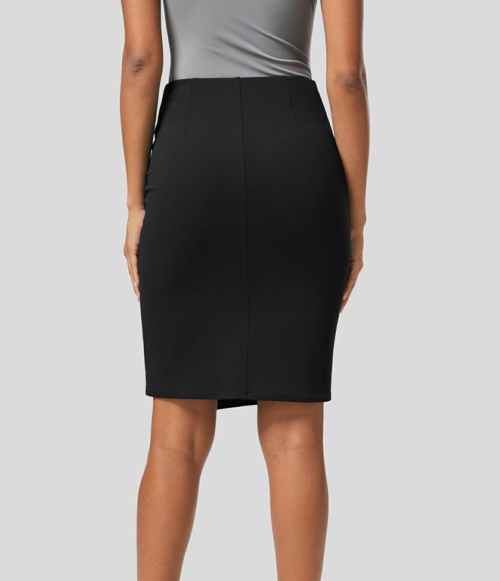 High Waisted Twist 2-in-1 Work Pencil Skirt  | Womens  Mini Skirts Clothing Atlantic Deep/Black