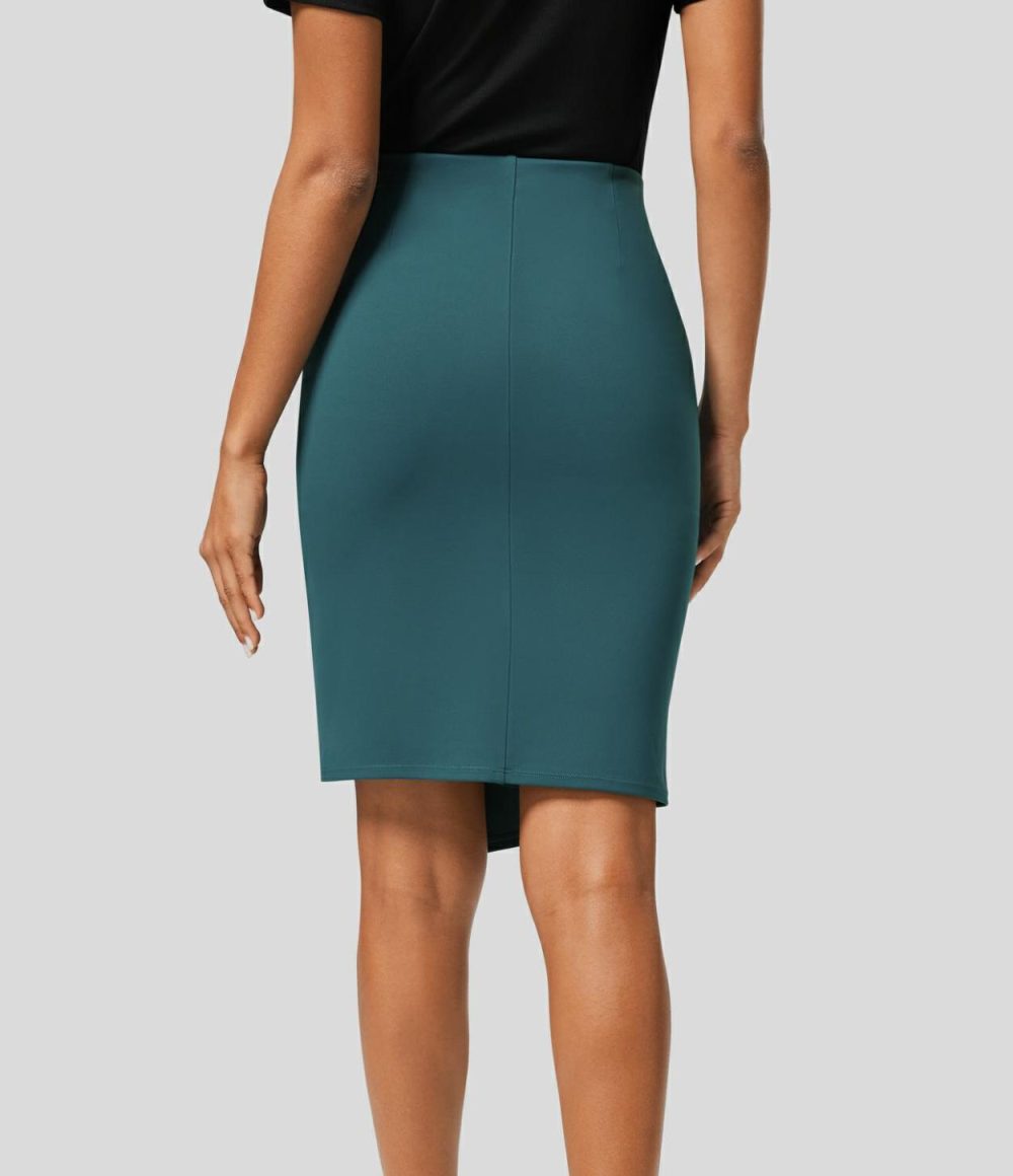 High Waisted Twist 2-in-1 Work Pencil Skirt  | Womens  Mini Skirts Clothing Atlantic Deep/Black