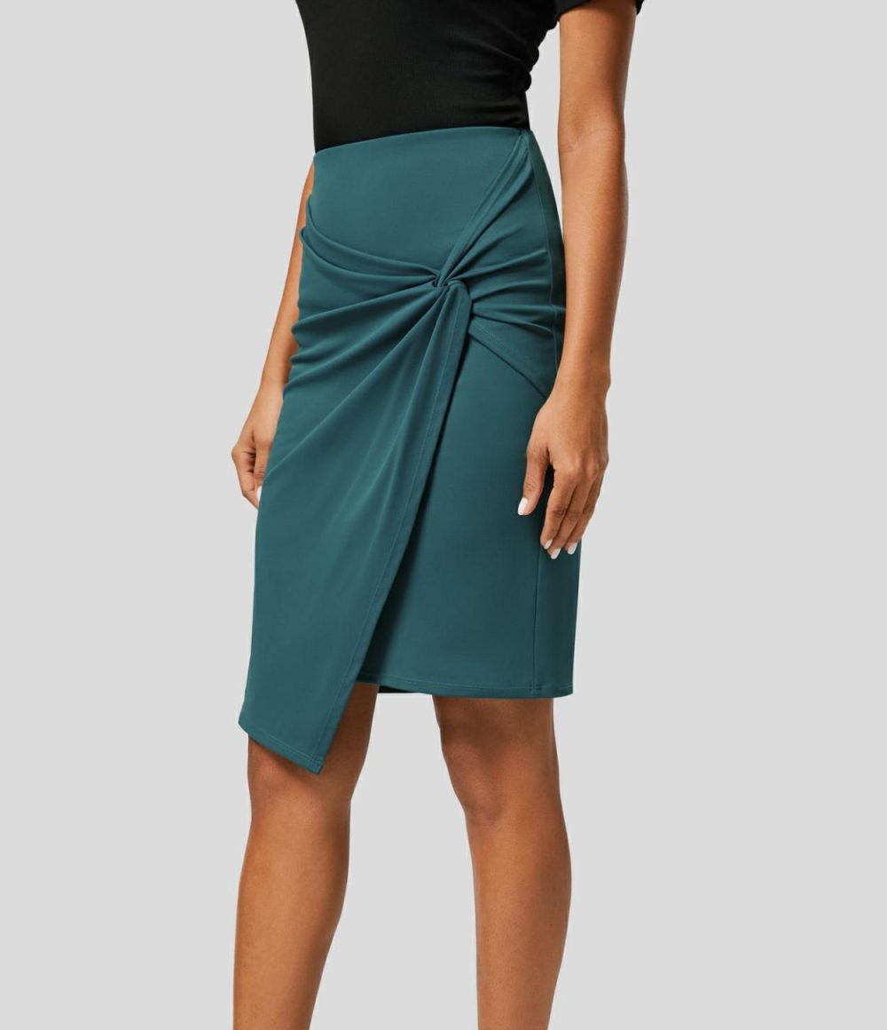 High Waisted Twist 2-in-1 Work Pencil Skirt  | Womens  Mini Skirts Clothing Atlantic Deep/Black