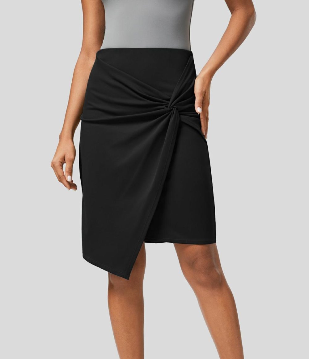 High Waisted Twist 2-in-1 Work Pencil Skirt  | Womens  Mini Skirts Clothing Atlantic Deep/Black