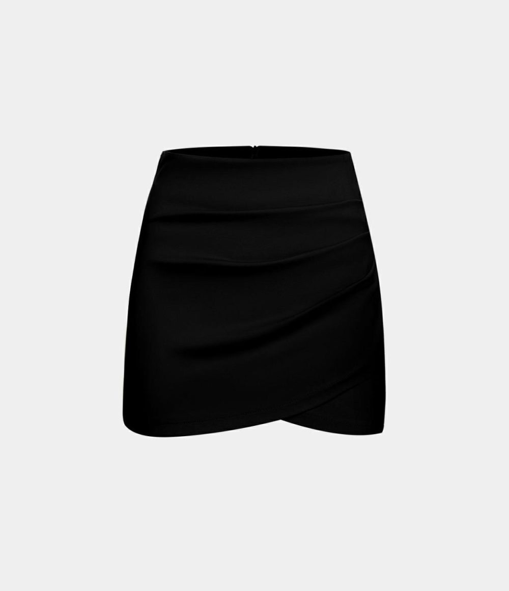 High Waisted Zipper Plicated Crossover Hem Bodycon 2-in-1 Mini Casual Skirt  | Womens  Mini Skirts Clothing Mini Skirts