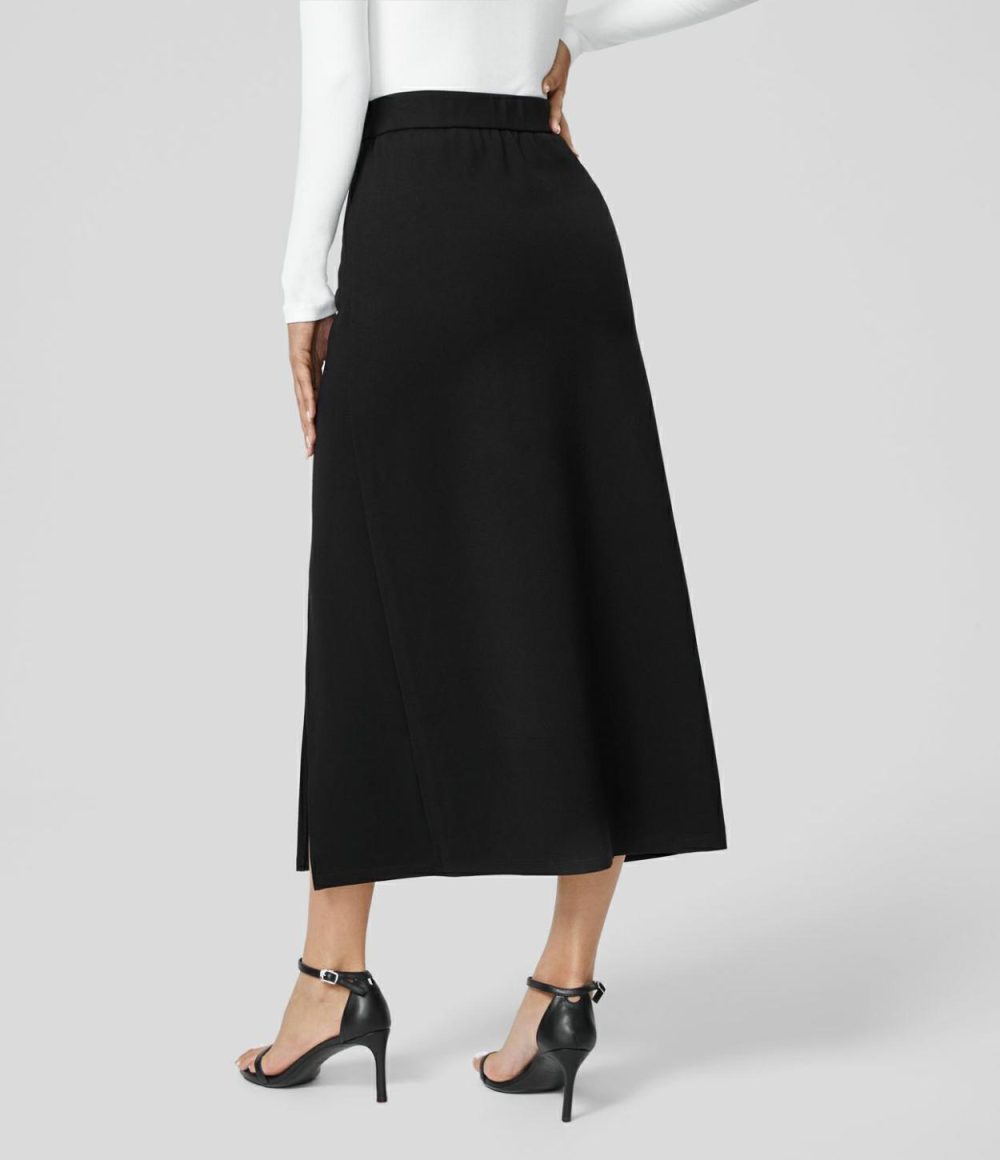 High Waitsed 2-Way Zipper Split A Line Midi Casual Skirt  | Womens  Everyday Skirts Clothing Black/Sedona Sage