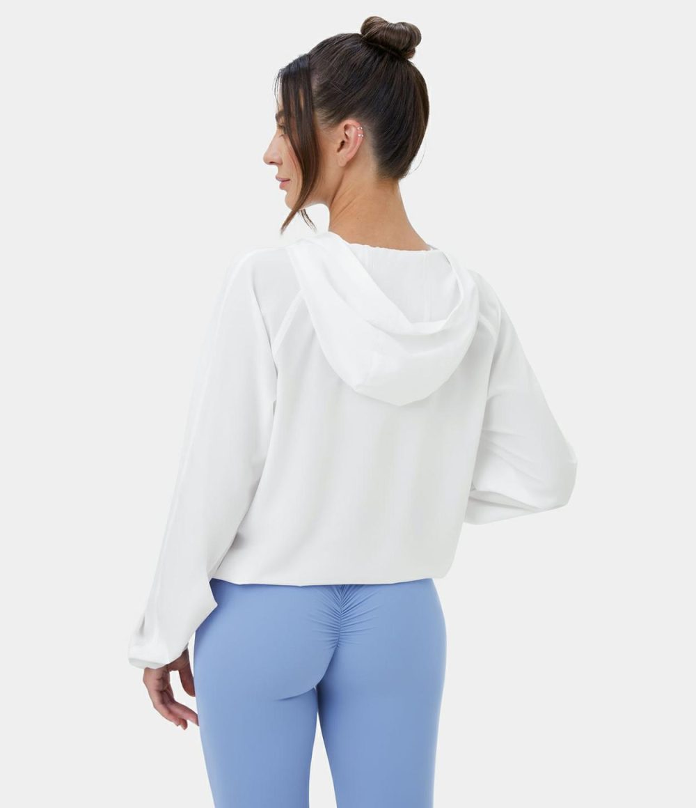 Hooded Half Zip Kangaroo Pocket Drawstring Yoga Jacket  | Womens  Long Sleeve Tops Clothing Long Sleeve Tops