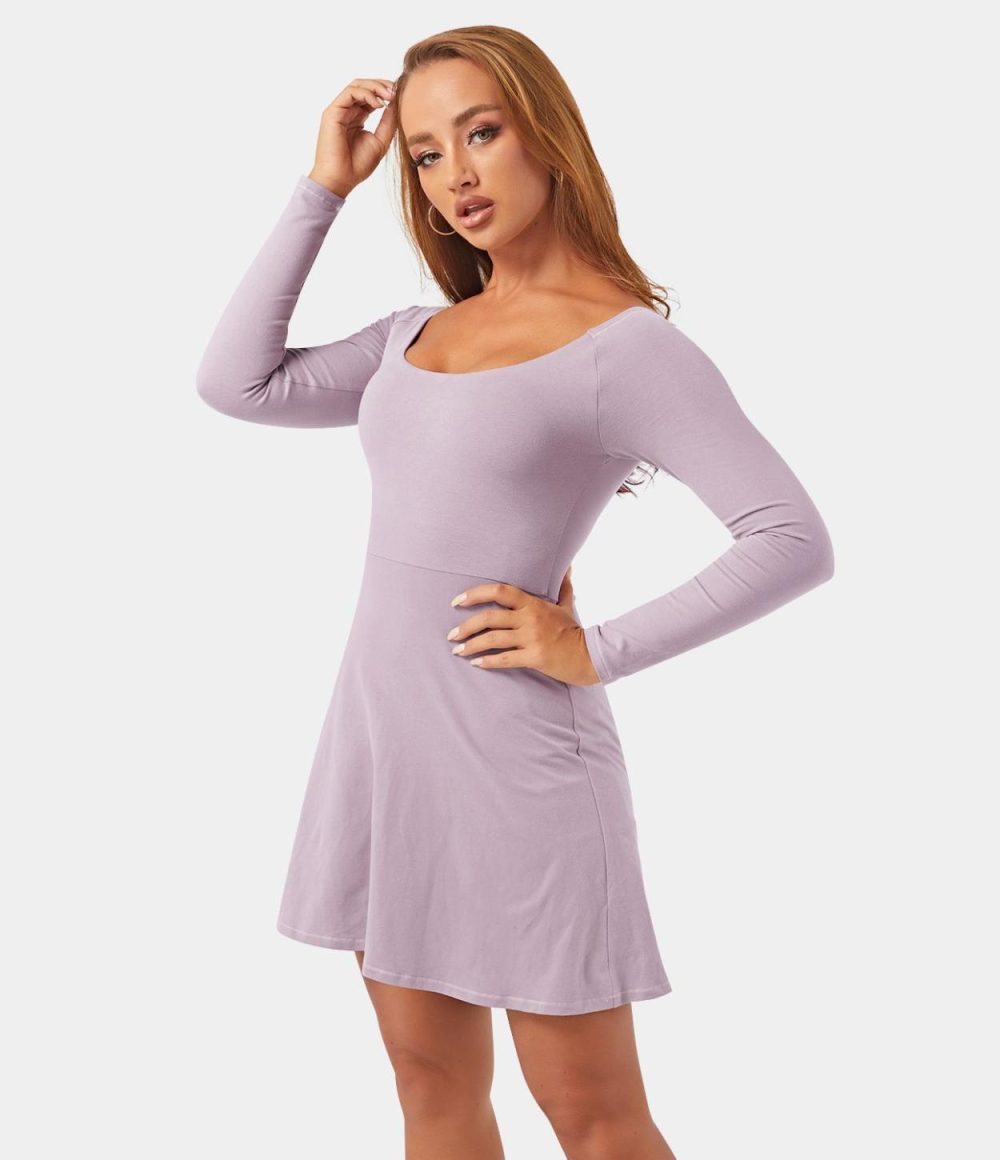 Long Sleeve 2-in-1 Pocket Mini Tennis Active Dress  | Womens  Active Dresses Active Dresses Active Dresses