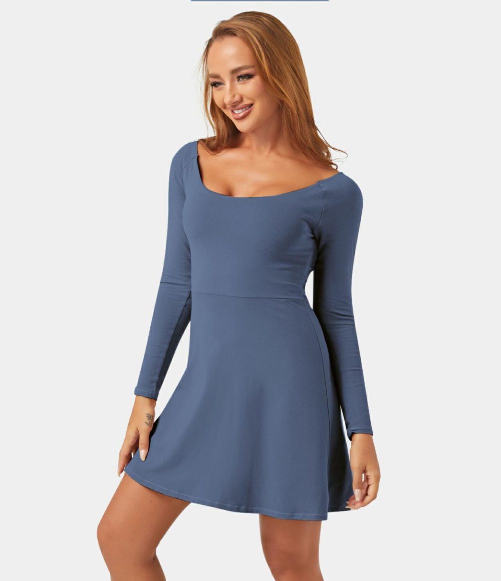 Long Sleeve 2-in-1 Pocket Mini Tennis Active Dress  | Womens  Active Dresses Active Dresses Active Dresses