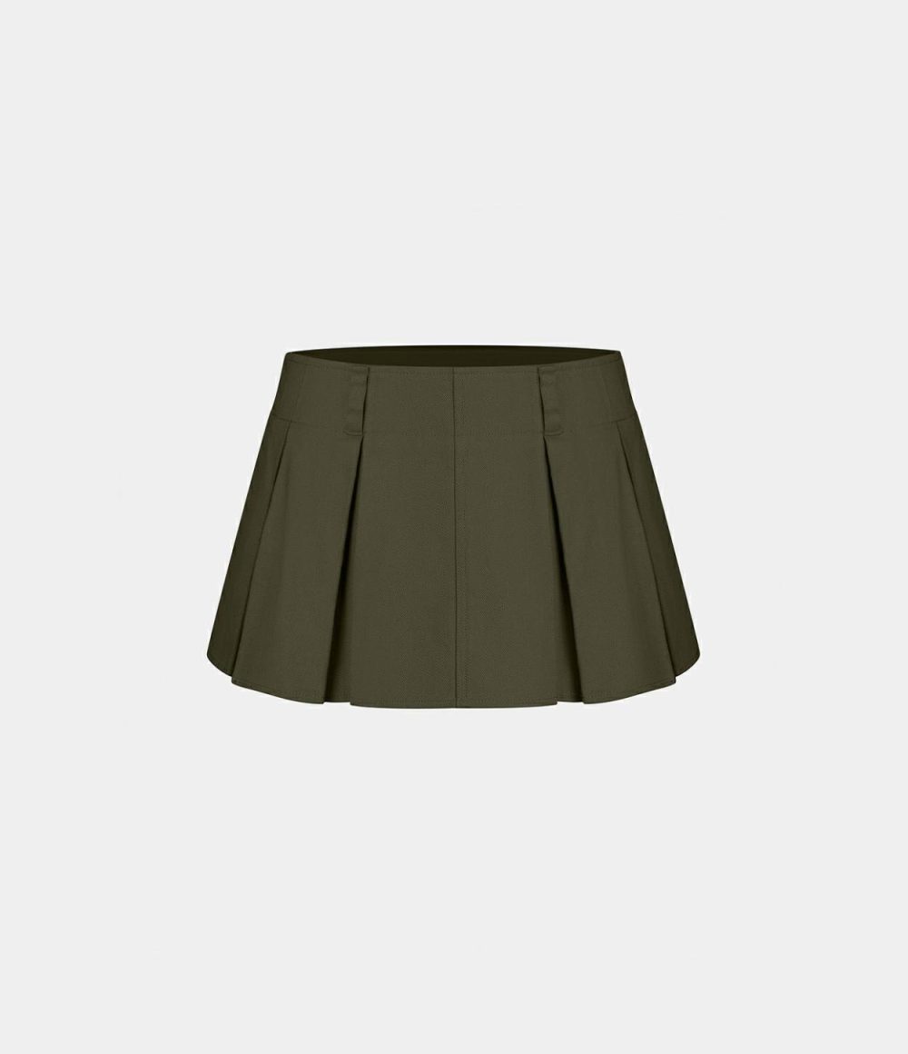 Low Rise 2-in-1 Pleated Mini Casual Skirt  | Womens  Mini Skirts Clothing Forest Night