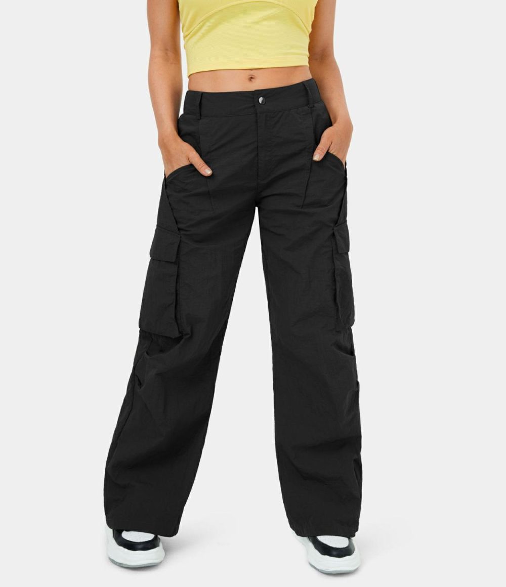 Low Rise Button Zipper Side Pocket Wide Leg Casual Cargo Pants  | Womens  Cargo Pants Cargo Pants Cargo Pants