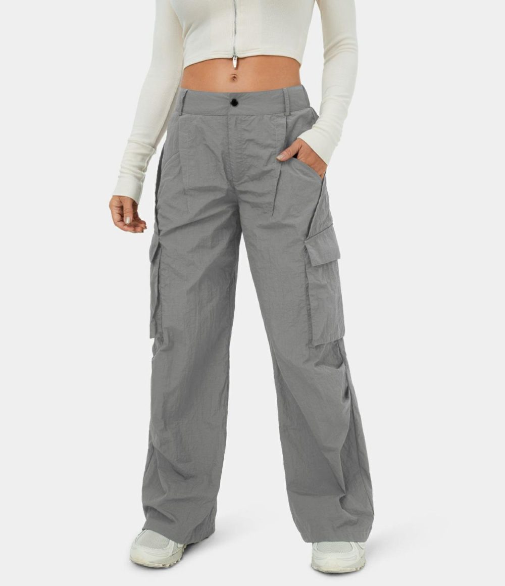 Low Rise Button Zipper Side Pocket Wide Leg Casual Cargo Pants  | Womens  Cargo Pants Cargo Pants Cargo Pants