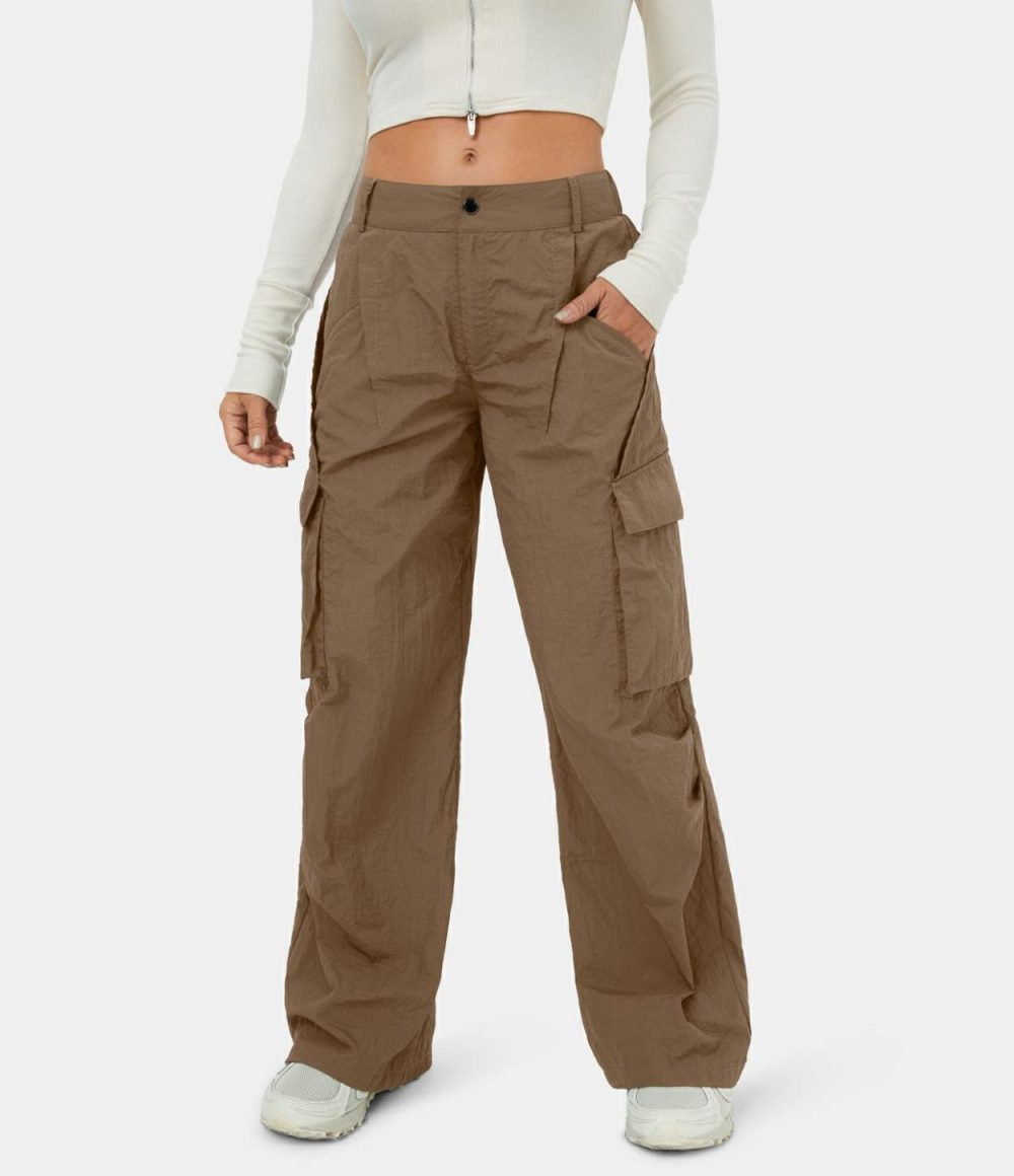 Low Rise Button Zipper Side Pocket Wide Leg Casual Cargo Pants  | Womens  Cargo Pants Cargo Pants Cargo Pants