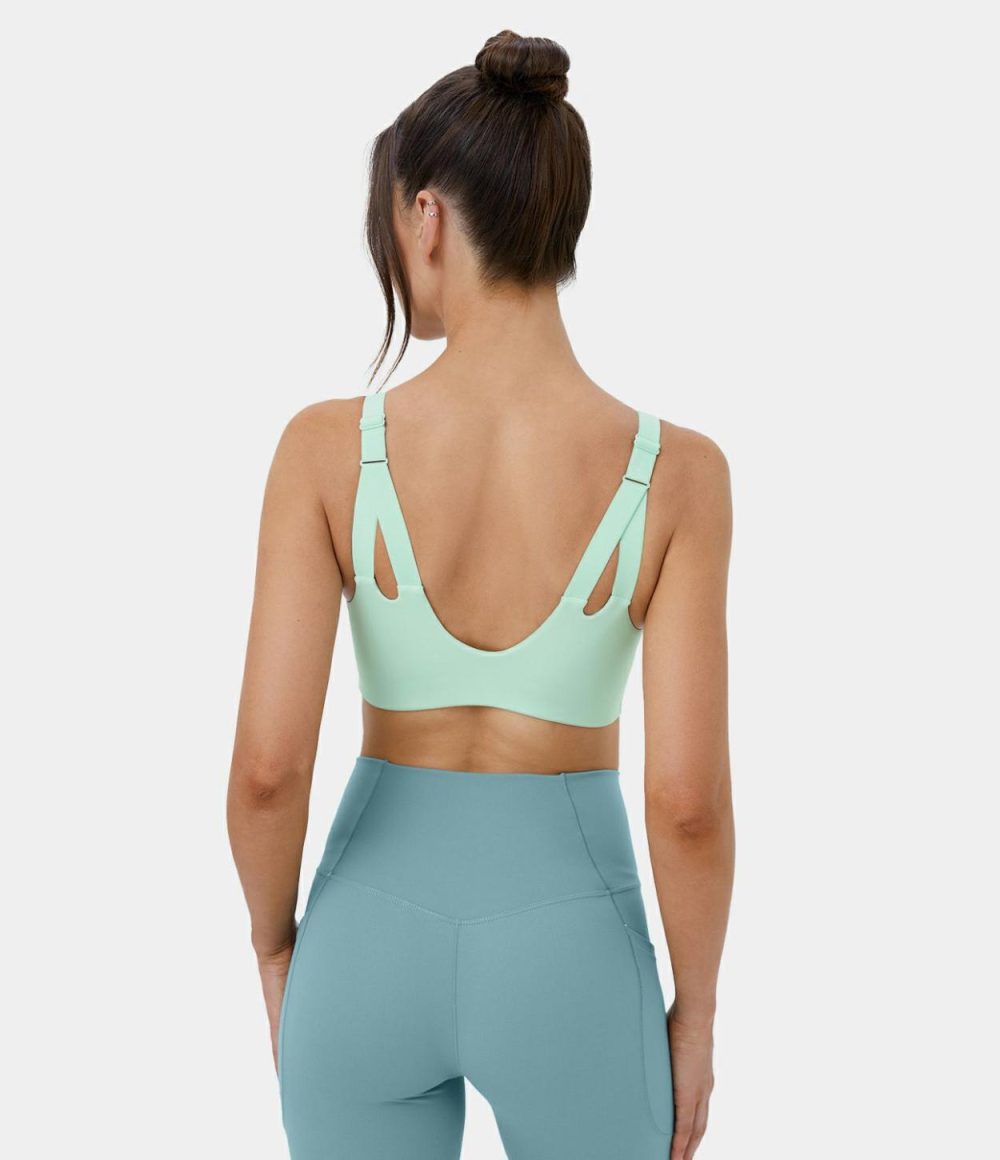 Low Support Adjustable Strap Cut Out Yoga Sports Bra  | Womens  Sports Bras Clothing Seafoam/Black/Vivacious