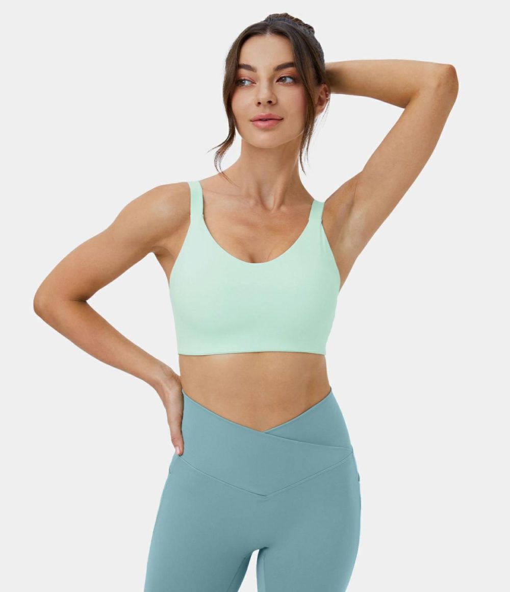 Low Support Adjustable Strap Cut Out Yoga Sports Bra  | Womens  Sports Bras Clothing Seafoam/Black/Vivacious