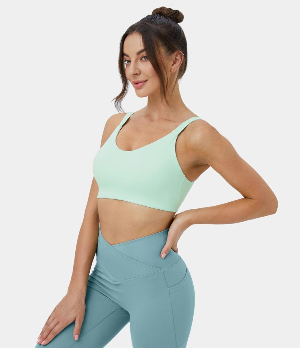 Low Support Adjustable Strap Cut Out Yoga Sports Bra  | Womens  Sports Bras Clothing Seafoam/Black/Vivacious