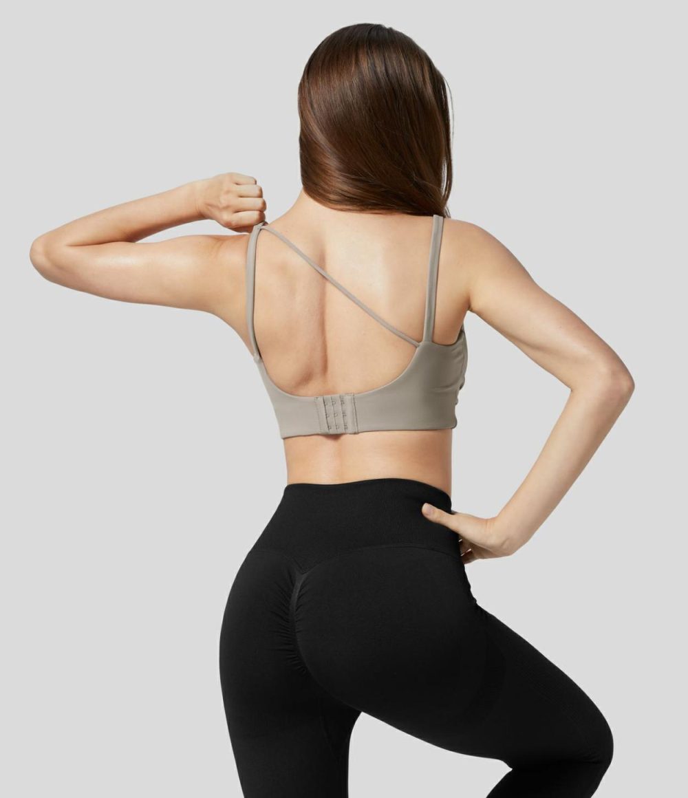 Low Support Backless Adjustable Buckle Twisted Yoga Sports Bra  | Womens  Sports Bras Clothing Cannoli Cream/Dove