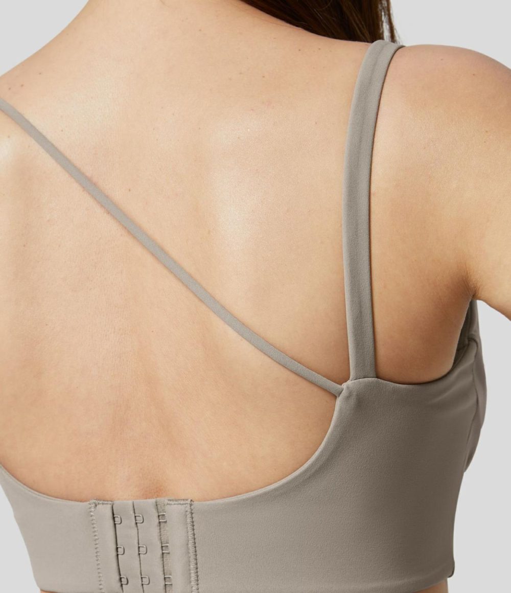 Low Support Backless Adjustable Buckle Twisted Yoga Sports Bra  | Womens  Sports Bras Clothing Cannoli Cream/Dove