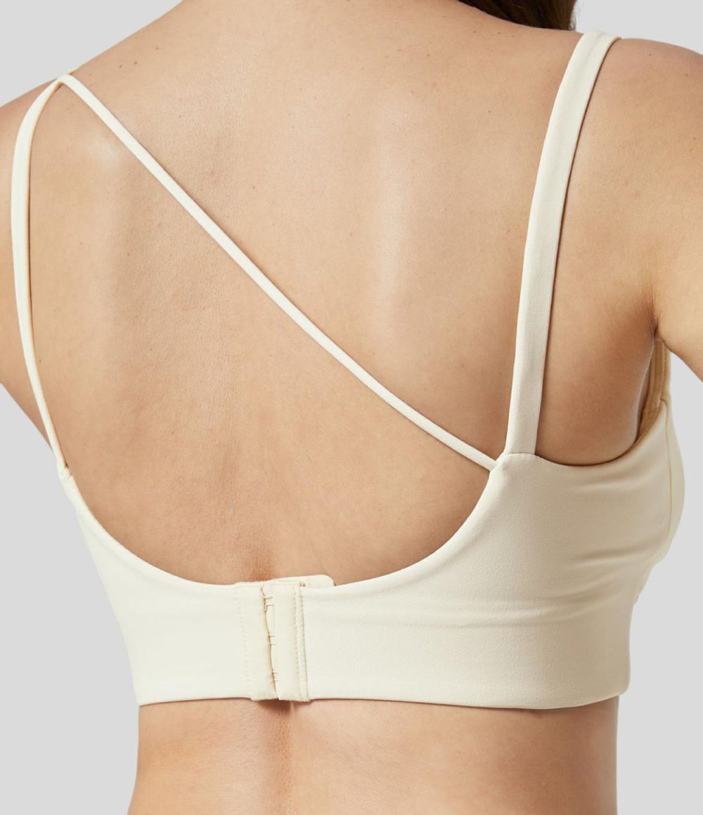 Low Support Backless Adjustable Buckle Twisted Yoga Sports Bra  | Womens  Sports Bras Clothing Cannoli Cream/Dove