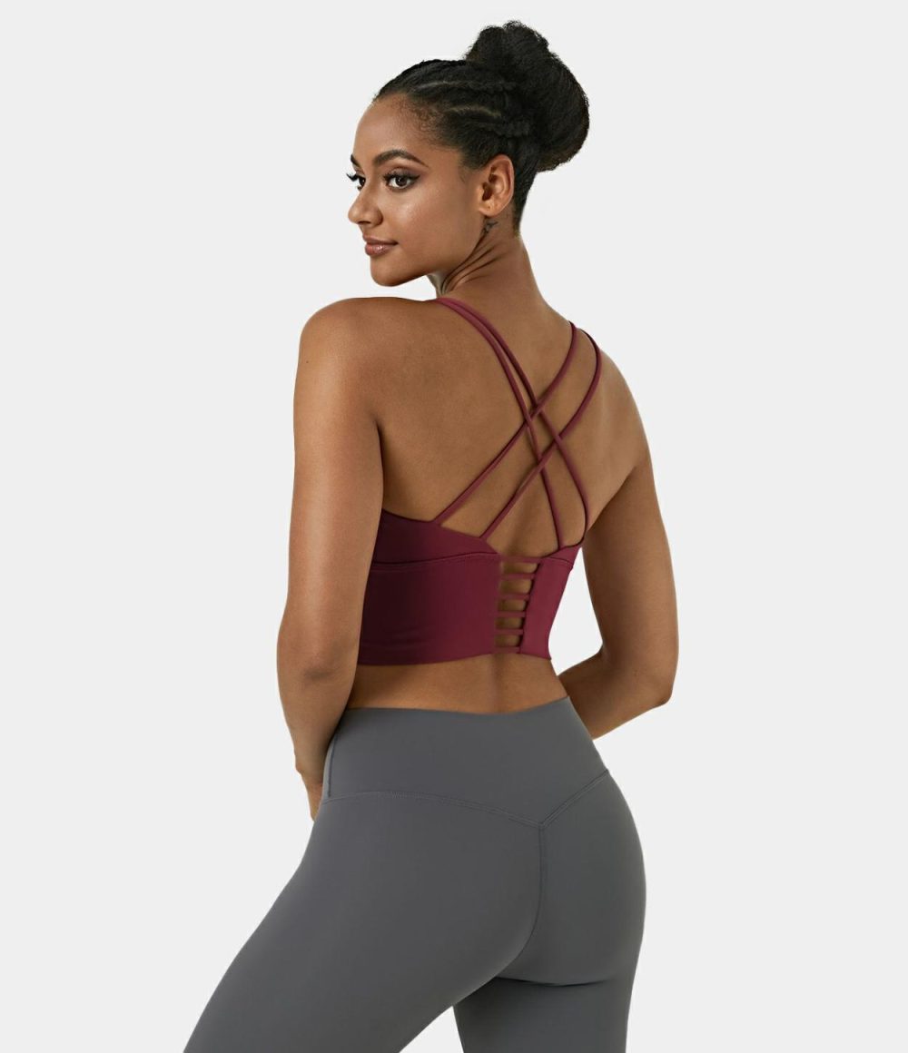 Low Support Backless Crisscross U Neck Longline Yoga Sports Bra  | Womens  Sports Bras Clothing Sports Bras