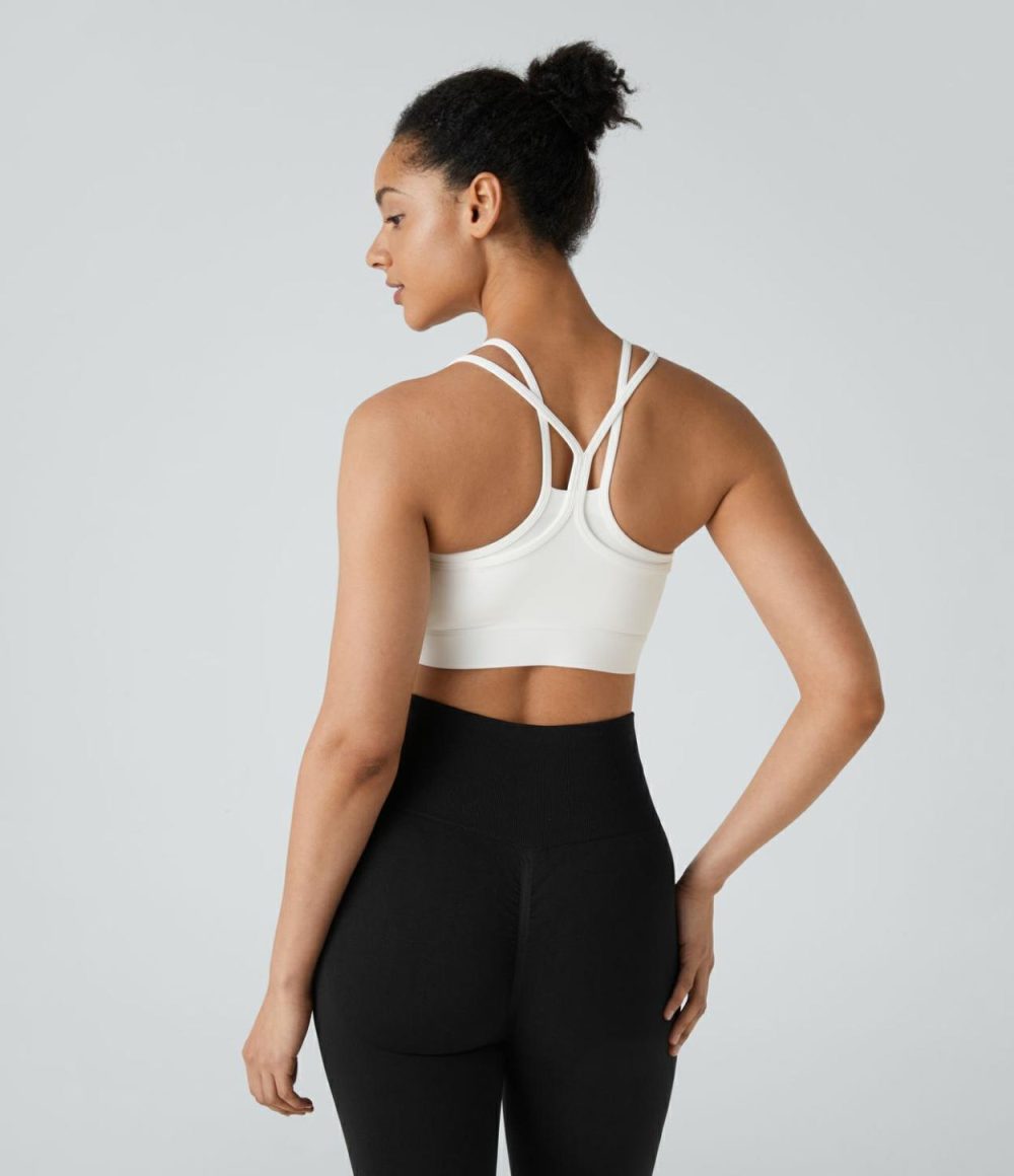 Low Support Backless Cut Out Contrast Mesh 2-in-1 Yoga Sports Bra  | Womens  Sports Bras Clothing Pale Lilac/White/Black